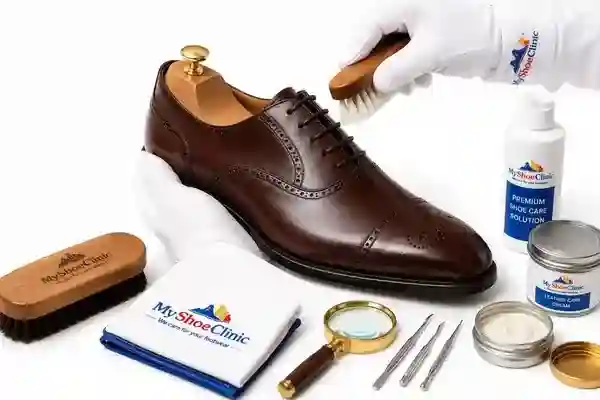 My Shoe Clinic service manager inspecting footwear before repair